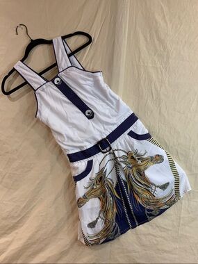 White Nautical-Style Mini Dress with Horse Print